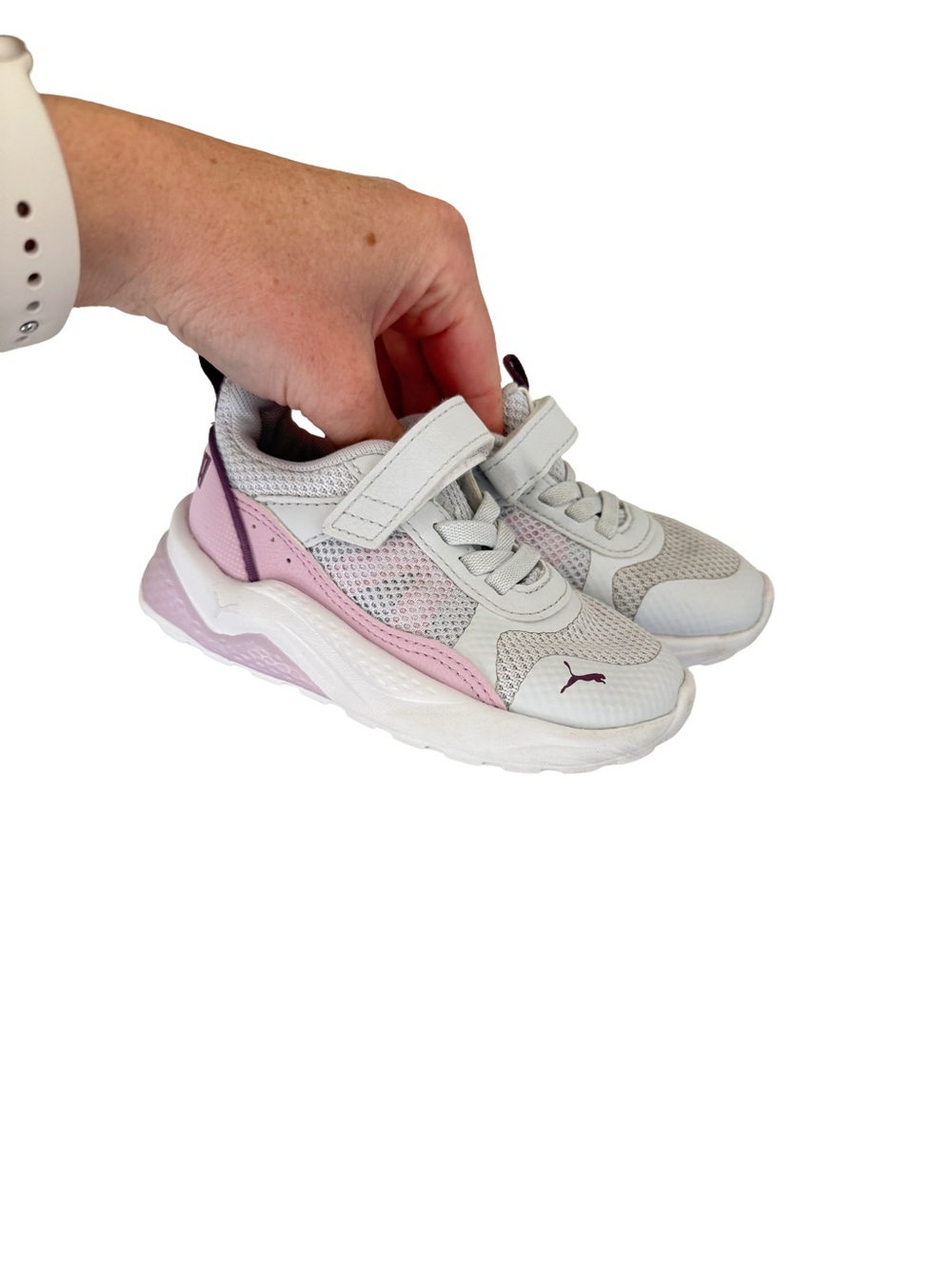 Puma Kids White and Light Purple Athletic Sneakers